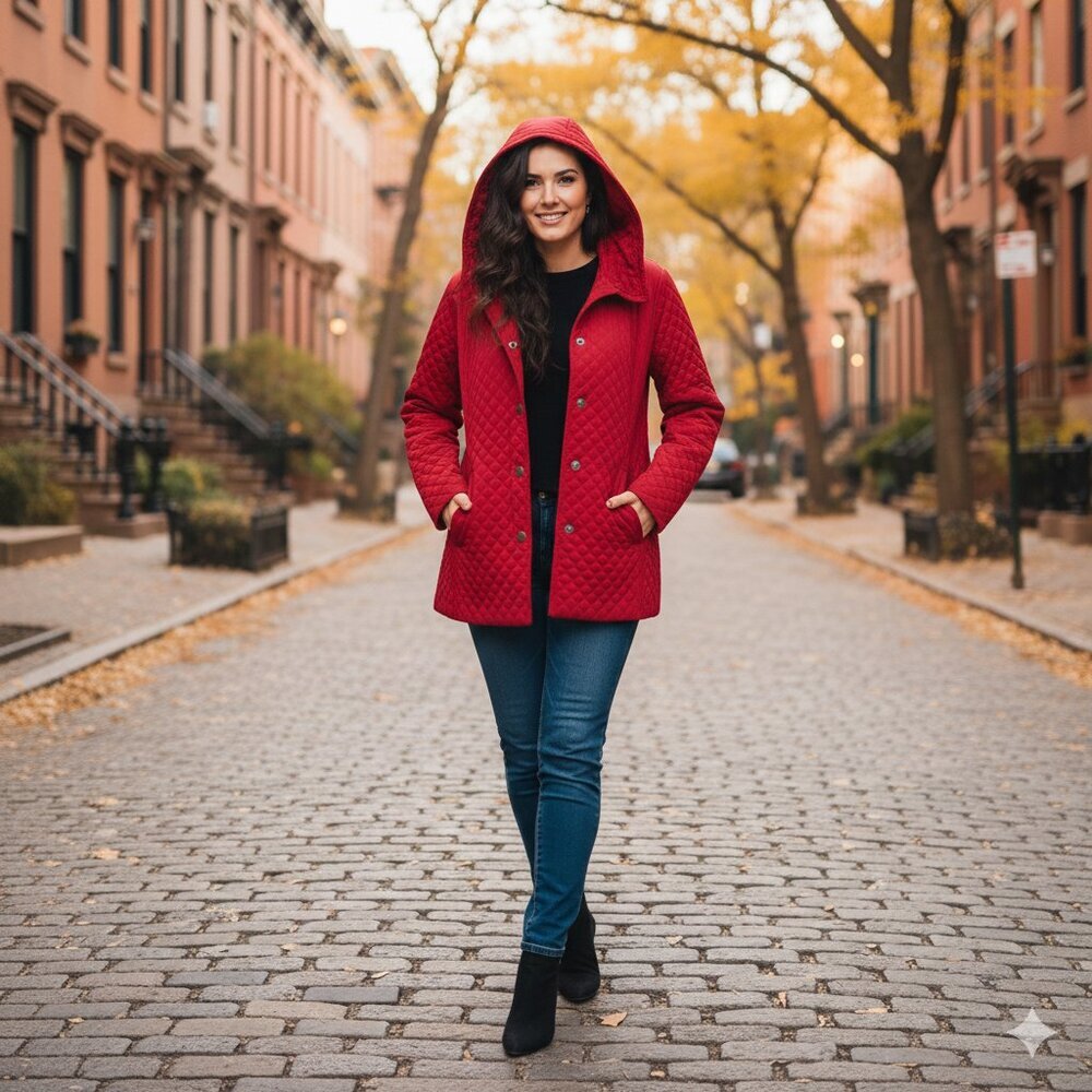 East 5th Quilted Jacket Burgundy Red w/Detachable Hood